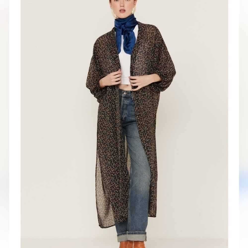Beyond The Radar Kimono Long Maxi Duster Boho Whimsigoth Brown Medium M
